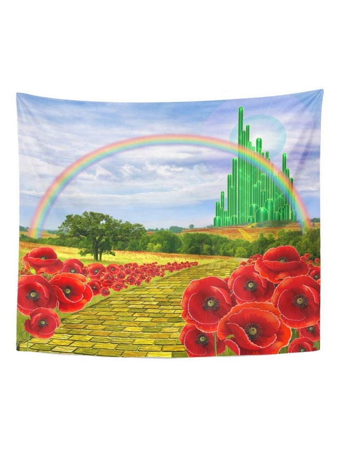 Emvency Tapestry Field Yellow Brick Road Backdrop Leading To Emerald Wizard City Flowers Party Follow Home Decor Wall Hanging For Living Room Bedroom Dorm 50X60 Inches  - Image 1