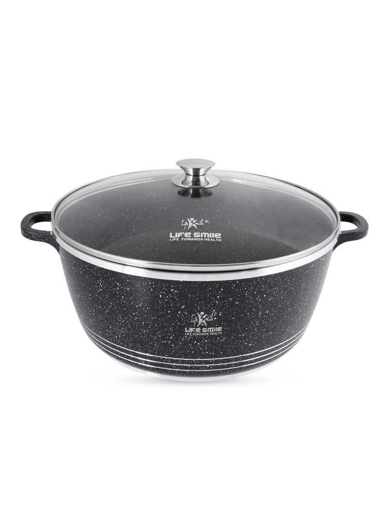 Life Smile 40cm (18 Liter) LIFE SMILE Non-Stick Cooking Pot | Aluminum Soup Pot With Glass Lid | 100% PFOA Free, Fixed Handle | Multi Layer Non-Stick Granite Coating | Oven safe Cookwares - Image 1