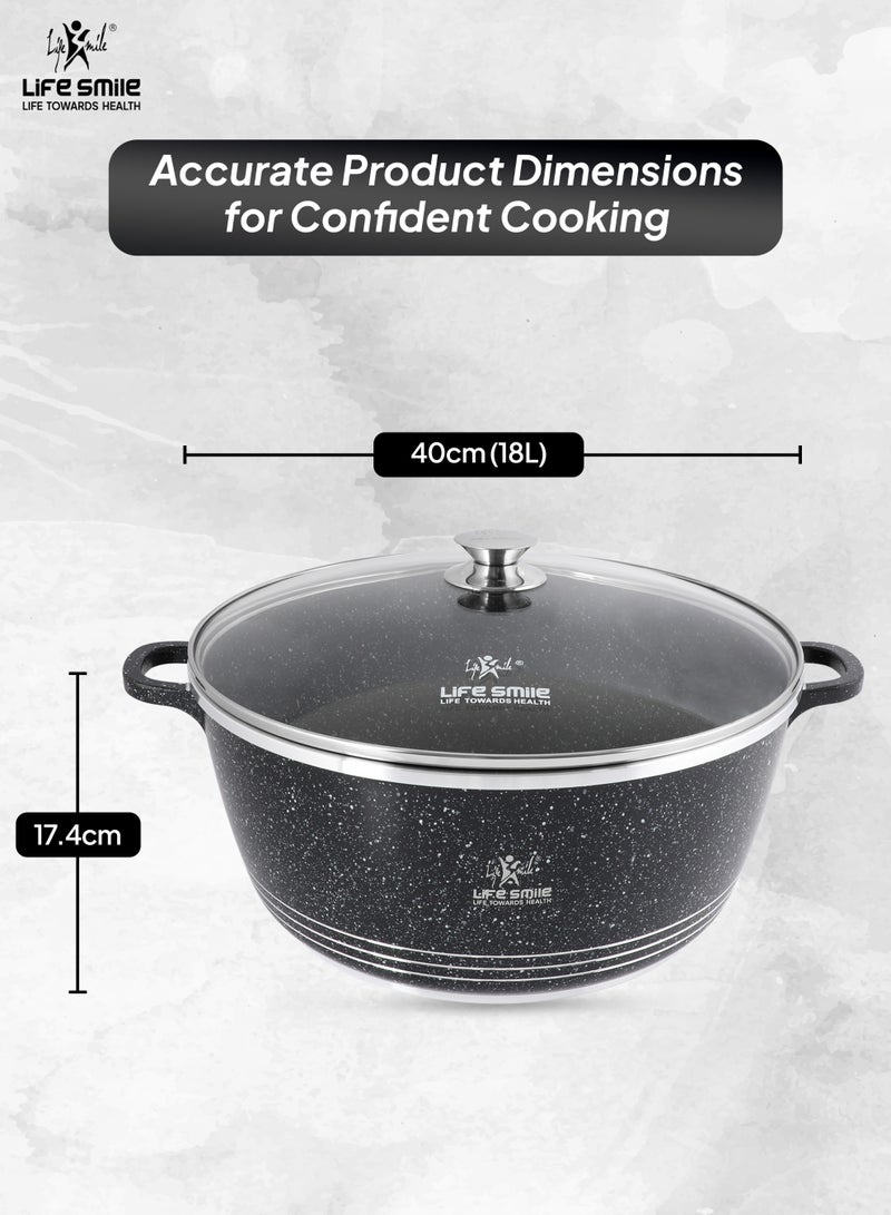 Life Smile 40cm (18 Liter) LIFE SMILE Non-Stick Cooking Pot | Aluminum Soup Pot With Glass Lid | 100% PFOA Free, Fixed Handle | Multi Layer Non-Stick Granite Coating | Oven safe Cookwares - Image 3