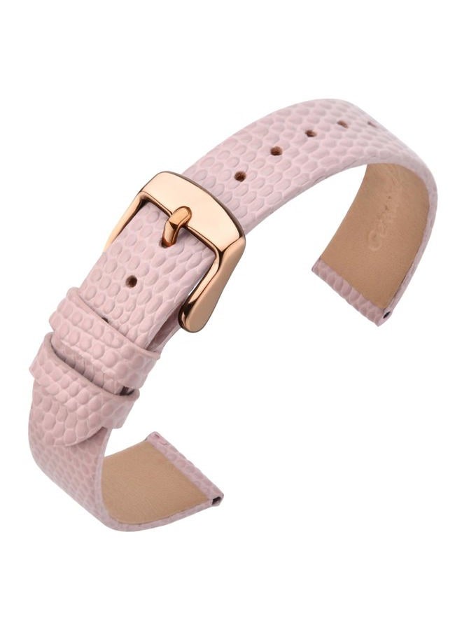 ANNEFIT Women's Leather Watch Band 15mm with Rose Gold Buckle, Lizard Grain Slim Thin Replacement Strap (Pink) - Image 1