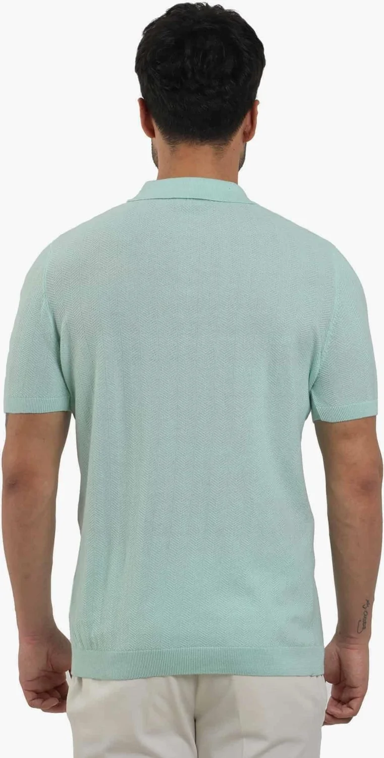 Dufy Water Green Men's Slim Fit Herringbone Patterned Polo Neck Sweater - 104556