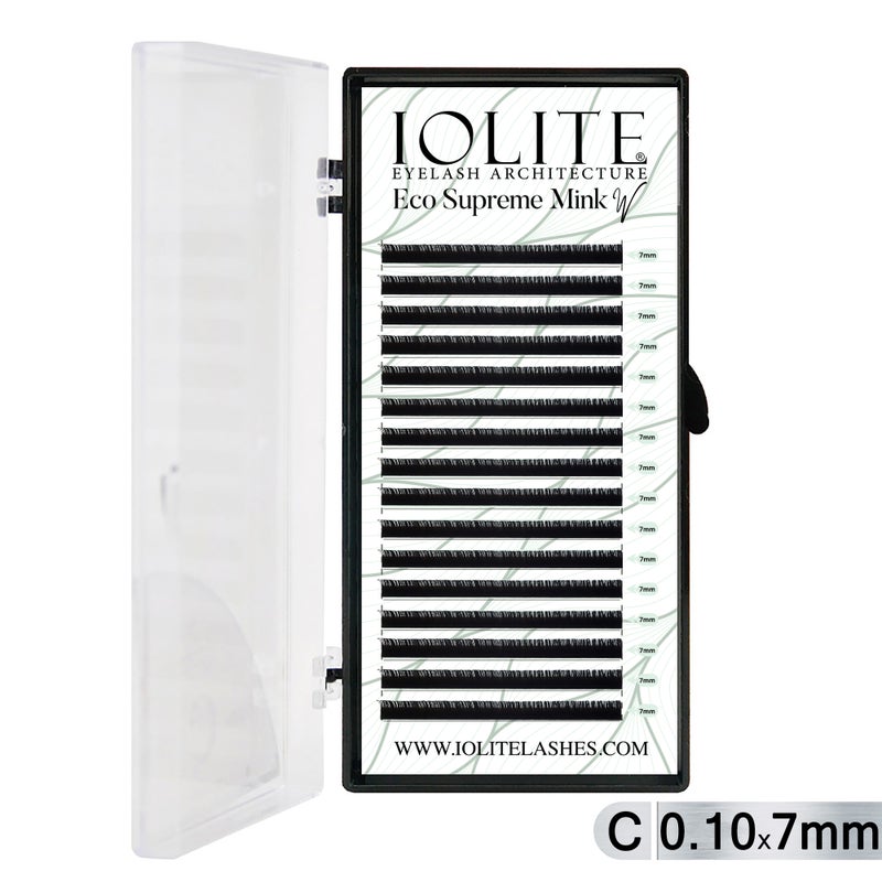 Iolite Eco Supreme Mink W Lashes C Curl – 0.10T Mix & 6mm–15mm | Pre-Fanned Volume Lash Extension Trays for Professional Lash Artists ISMWC10T - 7MM
