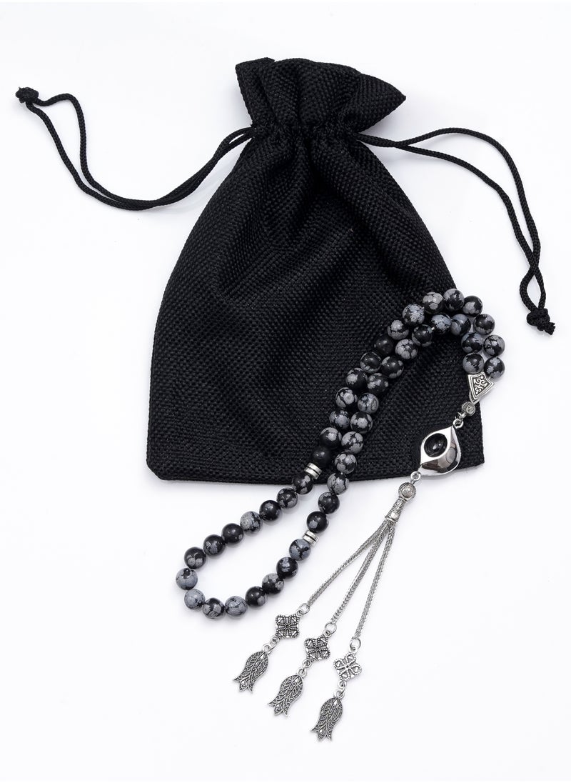 Subhati Prayer Beads ( Misbah ) with metal Parts and Snow Flakes Stone | 8 MM Beads - 45 Pcs  - Image 3