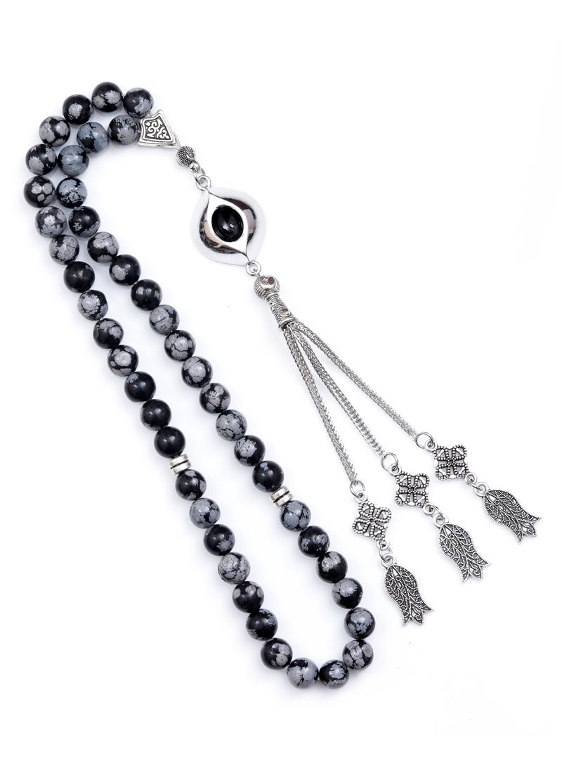 Subhati Prayer Beads ( Misbah ) with metal Parts and Snow Flakes Stone | 8 MM Beads - 45 Pcs  - Image 2