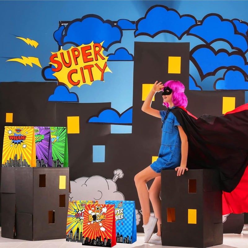 Canlierr 24 حقيبة هدايا حفلة الأبطال مع ملصقات ثيم الأبطال، حقائب هدايا مع 6 أنواع مختلفة من أكياس الحلوى للأطفال لزينة حفلات عيد الميلاد - Image 3