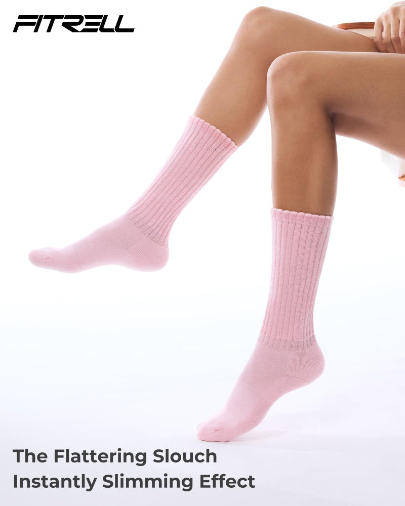 FITRELL Slouch Socks for Women, 3 Pairs Soft Cotton Knee High Scrunch Tube Boot Socks, Light Pink+Green+Blue, Shoe Size 6-8 - Image 4