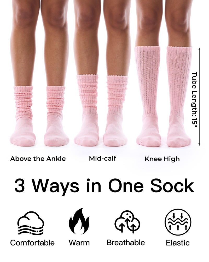FITRELL Slouch Socks for Women, 3 Pairs Soft Cotton Knee High Scrunch Tube Boot Socks, Light Pink+Green+Blue, Shoe Size 6-8 - Image 2