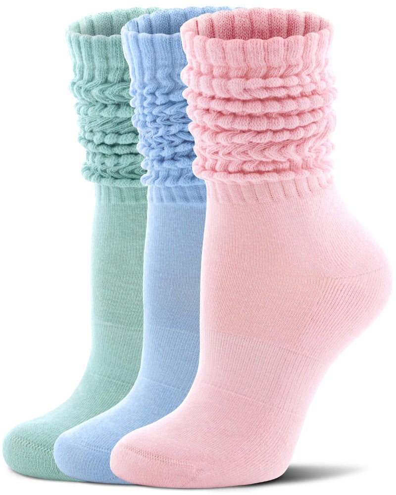 FITRELL Slouch Socks for Women, 3 Pairs Soft Cotton Knee High Scrunch Tube Boot Socks, Light Pink+Green+Blue, Shoe Size 6-8 - Image 1