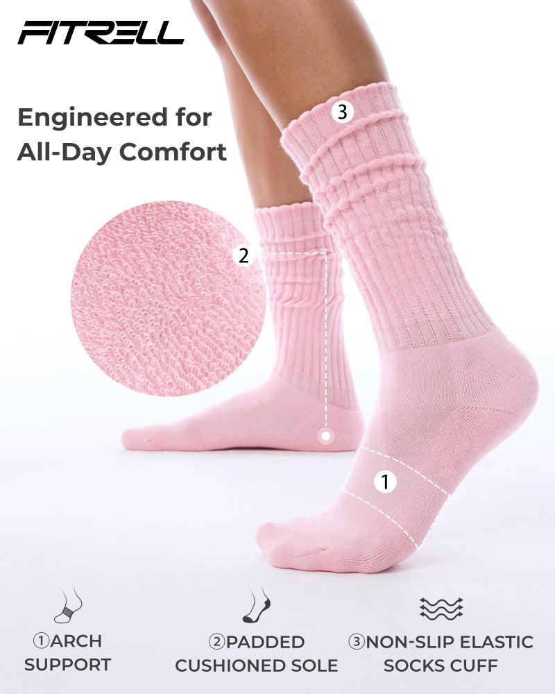 FITRELL Slouch Socks for Women, 3 Pairs Soft Cotton Knee High Scrunch Tube Boot Socks, Light Pink+Green+Blue, Shoe Size 6-8 - Image 3
