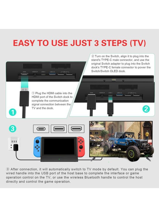 RuntoGOL TV Docking Station for Switch,Portable Switch OLED Dock Station Support 4K HDMI Output,Replacement for Official Switch Base,Switch Dock with Type-C and HDMI Cable - Image 5