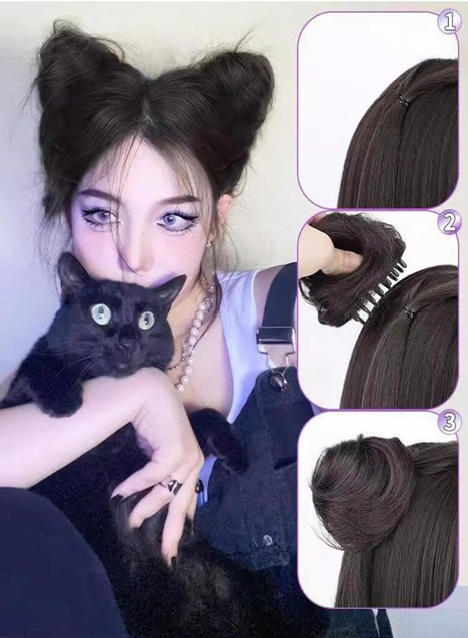 إيلاندي قطعتان من وصلات شعر على شكل آذان قطة، كعكة شعر على شكل دونات، مشابك صغيرة على شكل مخالب، وصلات شعر صناعية فوضوية، إكسسوارات شعر مستعار، وصلات شعر ذيل حصان مرفوعة، إكسسوارات شعر مستعار صناعية للكوسبلاي - Image 4