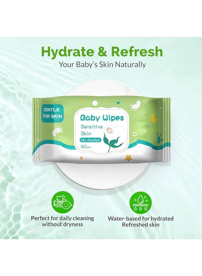 180 Count Gentle  Wipes Alcohol-Free Hypoallergenic Dermatologist Tested Moisturizing Refreshing Wet Wipes for Newborns Toddlers 3 Packs Total - Image 3