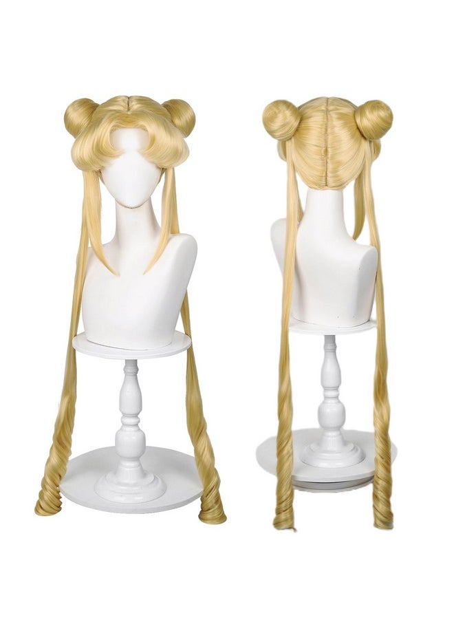 Probeauty Probeauty Long Curly Blonde Ponytails Cosplay Wig Light Blonde Ponytails Costume Cosplay Wigs with Undetachable Buns Wig Cap  - Image 1