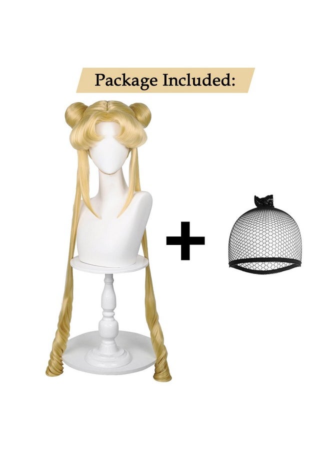 Probeauty Probeauty Long Curly Blonde Ponytails Cosplay Wig Light Blonde Ponytails Costume Cosplay Wigs with Undetachable Buns Wig Cap  - Image 5