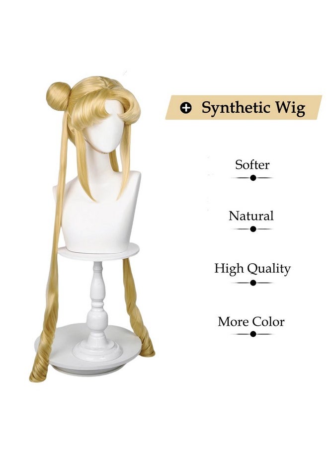 Probeauty Probeauty Long Curly Blonde Ponytails Cosplay Wig Light Blonde Ponytails Costume Cosplay Wigs with Undetachable Buns Wig Cap  - Image 4