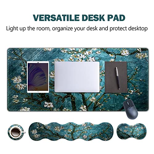 ARTSO Upgraded Extended Gaming Mouse Pad, Keyboard Wrist Rest Pad, Wrist Support Mousepad Set, Artso Large Stable Rubber Base Stitched Edges, Multifunctional Desk Pad 35 x15.5 in, Blue Van Gogh Painting - Image 2