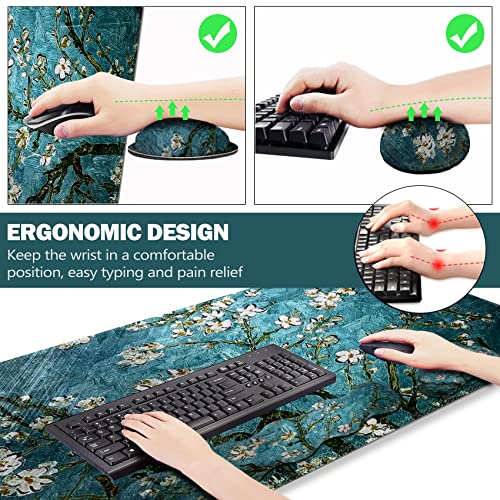 ARTSO Upgraded Extended Gaming Mouse Pad, Keyboard Wrist Rest Pad, Wrist Support Mousepad Set, Artso Large Stable Rubber Base Stitched Edges, Multifunctional Desk Pad 35 x15.5 in, Blue Van Gogh Painting - Image 3