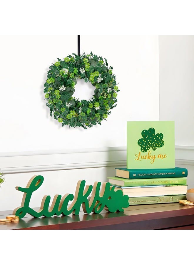 luck sea St Patricks Day Artificial Eucalyptus Wreath Saint Patrick Decorations for Front Door - St Paddys Shamrock Decor for Irish March Home Wall Porch Party Supplies - Image 3