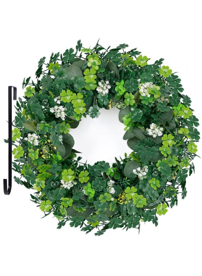 luck sea St Patricks Day Artificial Eucalyptus Wreath Saint Patrick Decorations for Front Door - St Paddys Shamrock Decor for Irish March Home Wall Porch Party Supplies - Image 1