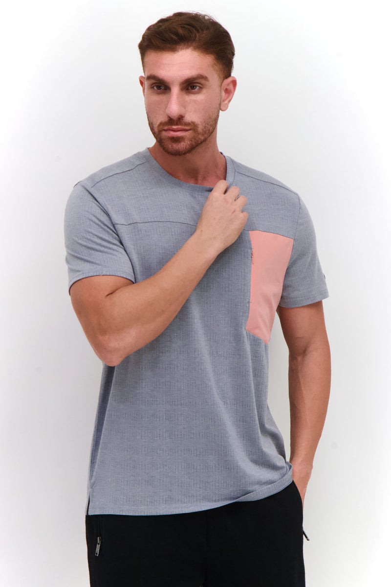 Avalanche Men Sportswear Fit Short Sleeve Chest Pocket T-Shirt, Grey - Image 1