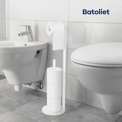 Batoliet Toilet Paper Holder Stand, Bathroom Toilet Paper Roll Holder Stand with Reserve, Standing Toilet Paper Holder with Storage,Toilet Paper Roll Holder for 4 Rolls, White - Image 5