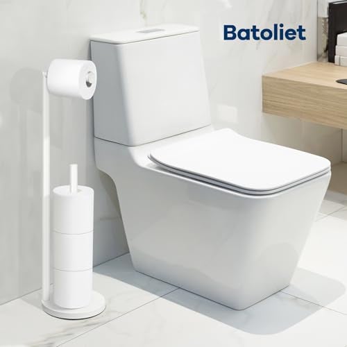 Batoliet Toilet Paper Holder Stand, Bathroom Toilet Paper Roll Holder Stand with Reserve, Standing Toilet Paper Holder with Storage,Toilet Paper Roll Holder for 4 Rolls, White - Image 4