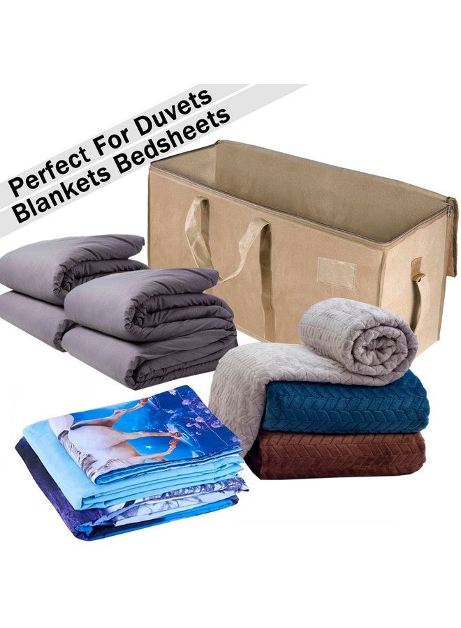 Storite Multi-Purpose Heavy Duty Moisture Proof 90 Litres Canvas Super-Size Jumbo Underbed Storage Bag/Toys/Blankets/Stationery Paper/Clothes Storage Bag (87x38x26 cm), Cream - Image 5