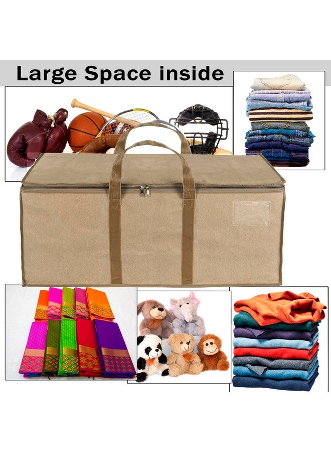 Storite Multi-Purpose Heavy Duty Moisture Proof 90 Litres Canvas Super-Size Jumbo Underbed Storage Bag/Toys/Blankets/Stationery Paper/Clothes Storage Bag (87x38x26 cm), Cream - Image 4