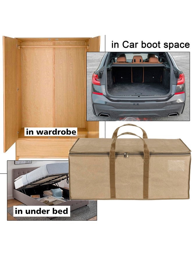 Storite Multi-Purpose Heavy Duty Moisture Proof 90 Litres Canvas Super-Size Jumbo Underbed Storage Bag/Toys/Blankets/Stationery Paper/Clothes Storage Bag (87x38x26 cm), Cream - Image 3
