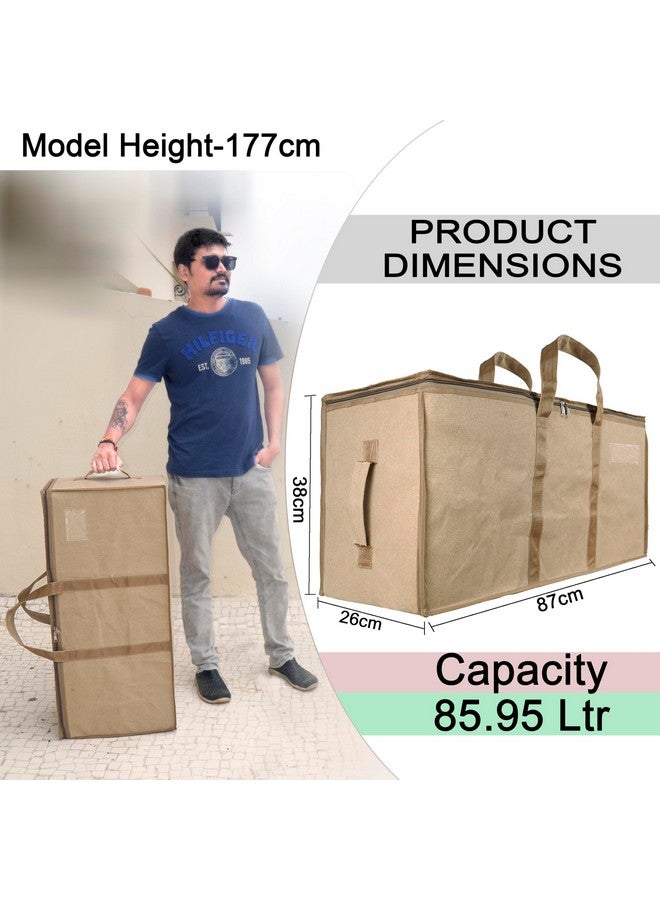 Storite Multi-Purpose Heavy Duty Moisture Proof 90 Litres Canvas Super-Size Jumbo Underbed Storage Bag/Toys/Blankets/Stationery Paper/Clothes Storage Bag (87x38x26 cm), Cream - Image 2