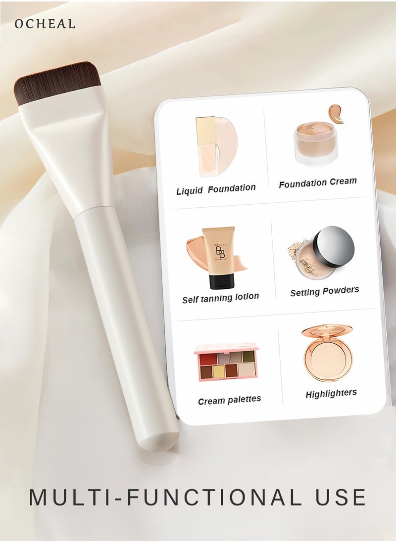 OCHEAL Flat Foundation Brush for Liquid Makeup,Ultra Thin Liquid Foundation Brush Premium Makeup Face Brush for Blending, Cream, Thin Foundation Brush Makeup Tool Face Foundation Flat Brush-white  - Image 3