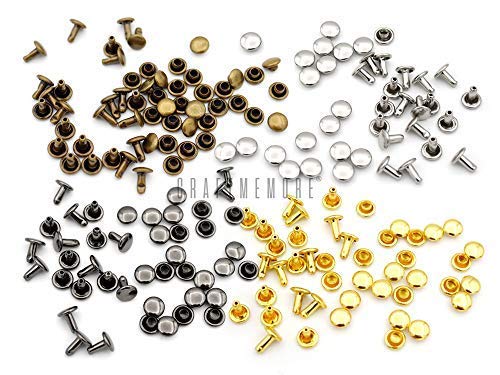 CRAFTMEMORE 100 Sets Double Cap Rivets Leather Rivet Tubular Metal Rapid Rivet Studs for Leather Craft VTDC (4 mm Cap, Antique Brass) - Image 4