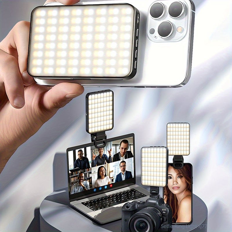 Black Magnetic Selfie Ring Light Rechargeable Clip On for Phone Laptop Tablet Video - Image 1
