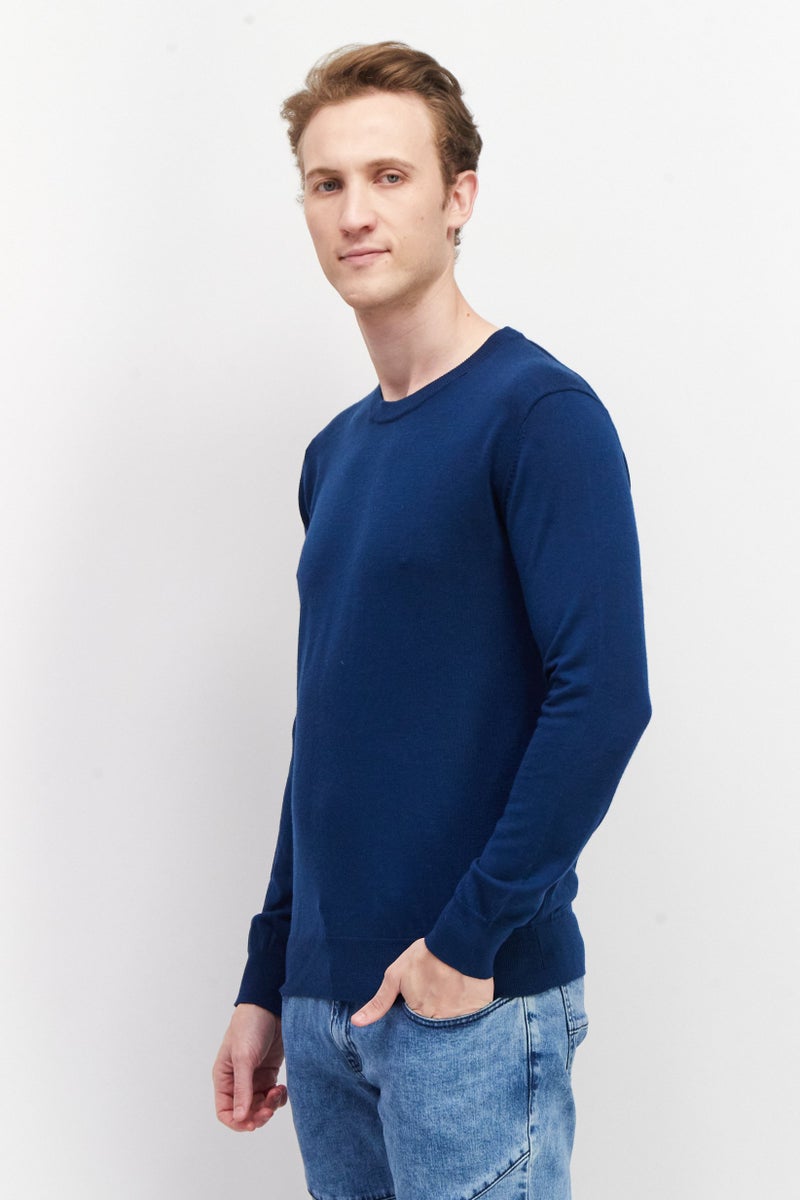Celio Men Crew Neck Long Sleeve Textured Sweatshirt, Blue - Image 4