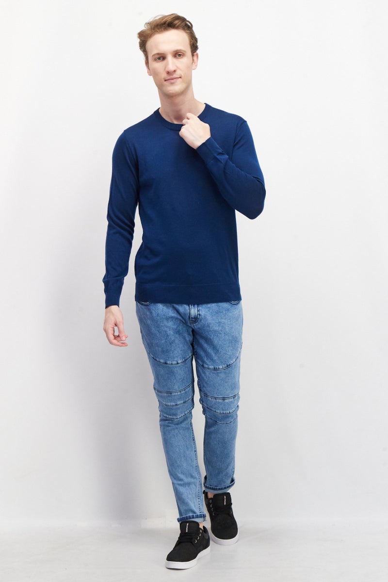 Celio Men Crew Neck Long Sleeve Textured Sweatshirt, Blue - Image 3