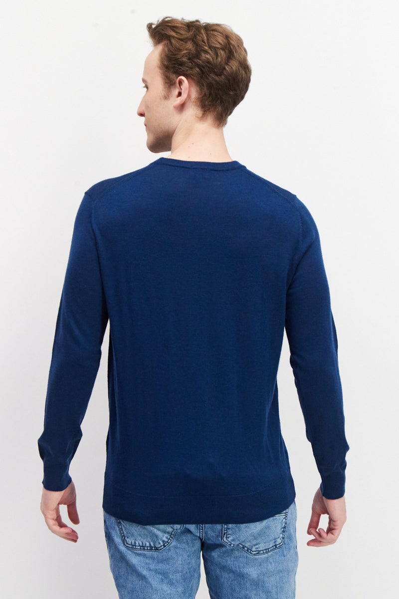 Celio Men Crew Neck Long Sleeve Textured Sweatshirt, Blue - Image 2