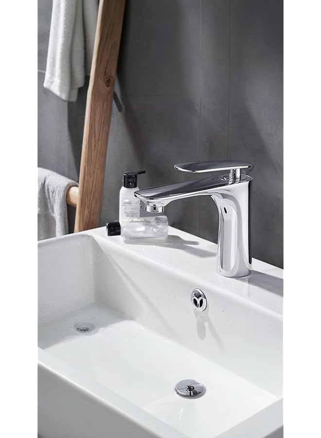 The Bros Upgrade Your Bathroom with a Modern White Bathroom Faucet - Hot/Cold Sink Mixer, Deluxe Design in Silver - Image 1