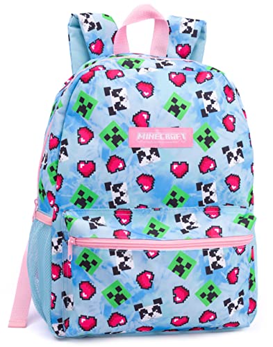 Minecraft Backpack and Lunch Box Set for Girls Kids 4 Piece Creeper Panda Hearts Blue School Rucksack Lunch Bag Pencil Case Water Bottle One Size - Image 3