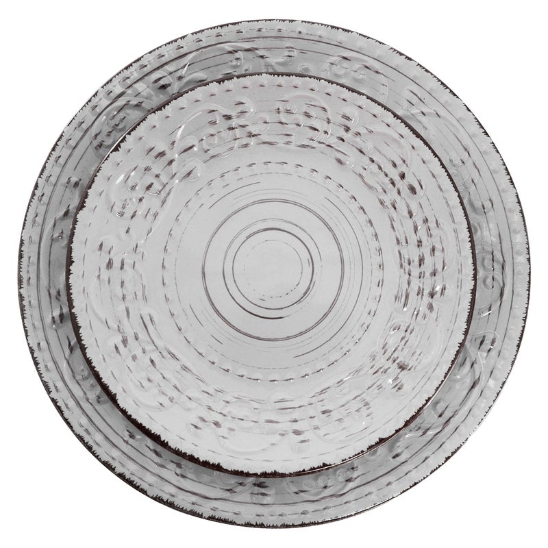 Elama Malibu Calcite 16-Piece Stoneware Embossed Pattern Reactive Glaze Light Gray Dinnerware Set, Tableware, Serveware Set (Calcite Gray) - Image 3
