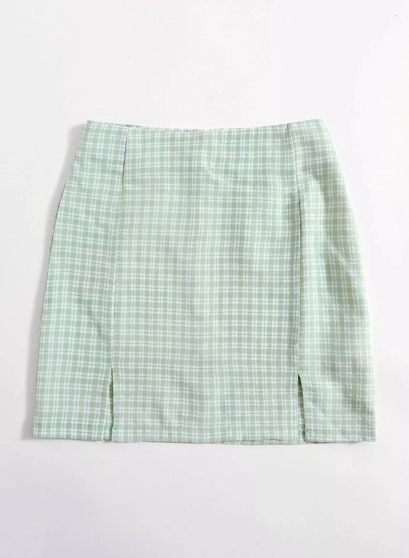 Gingham Split Hem Skirt  - Image 4