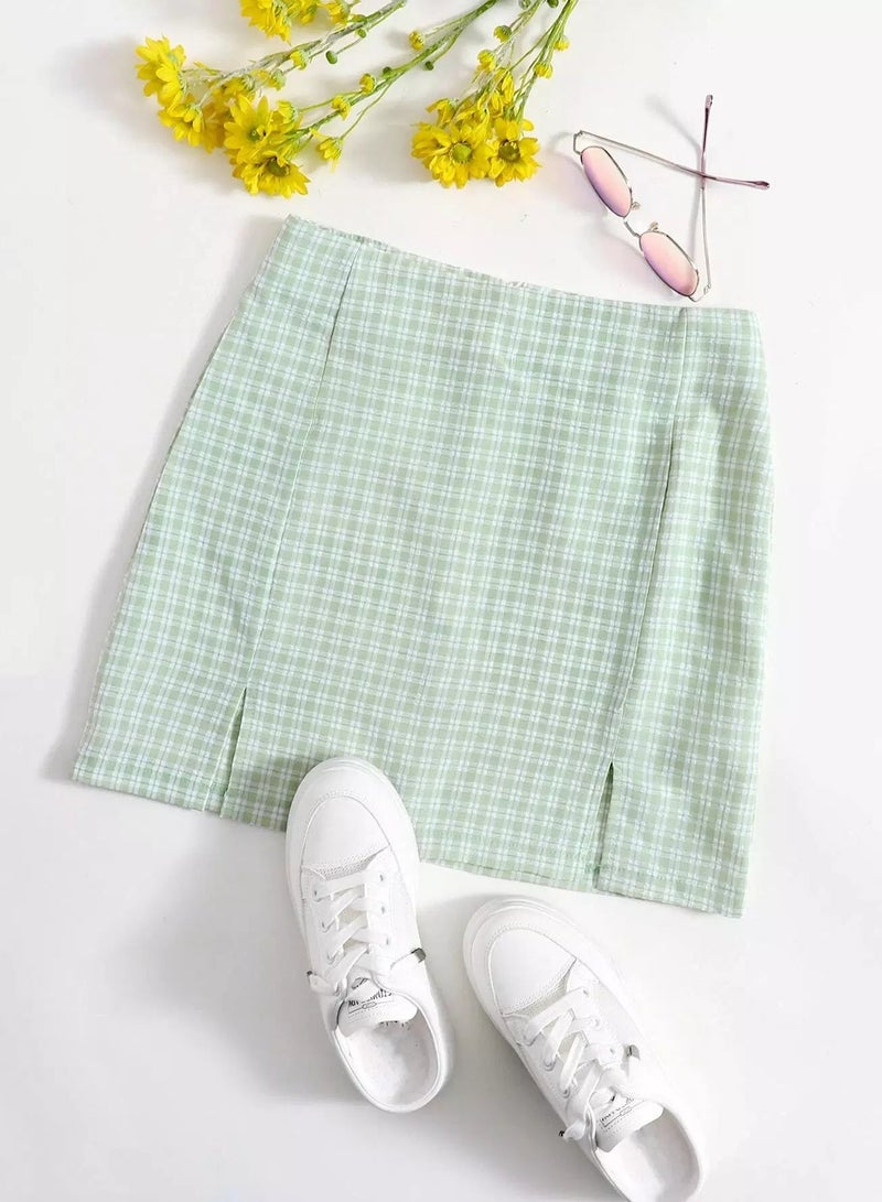 Gingham Split Hem Skirt  - Image 1