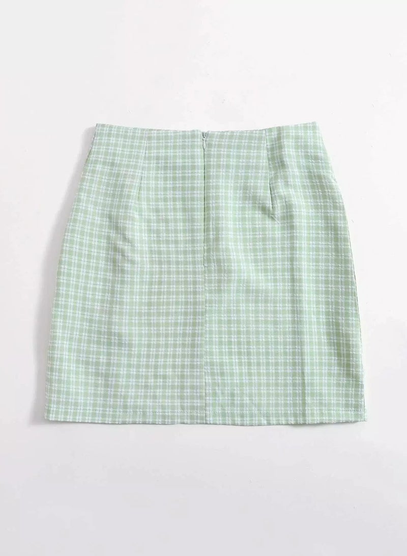 Gingham Split Hem Skirt  - Image 2