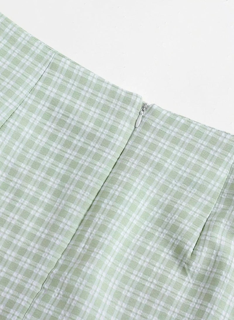 Gingham Split Hem Skirt  - Image 5