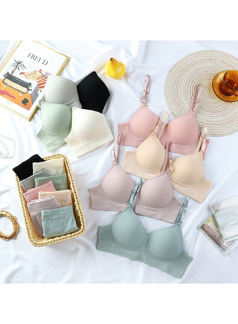 Seamless Padded Cotton Bra No Steel Ring Female Bra and Panty Set