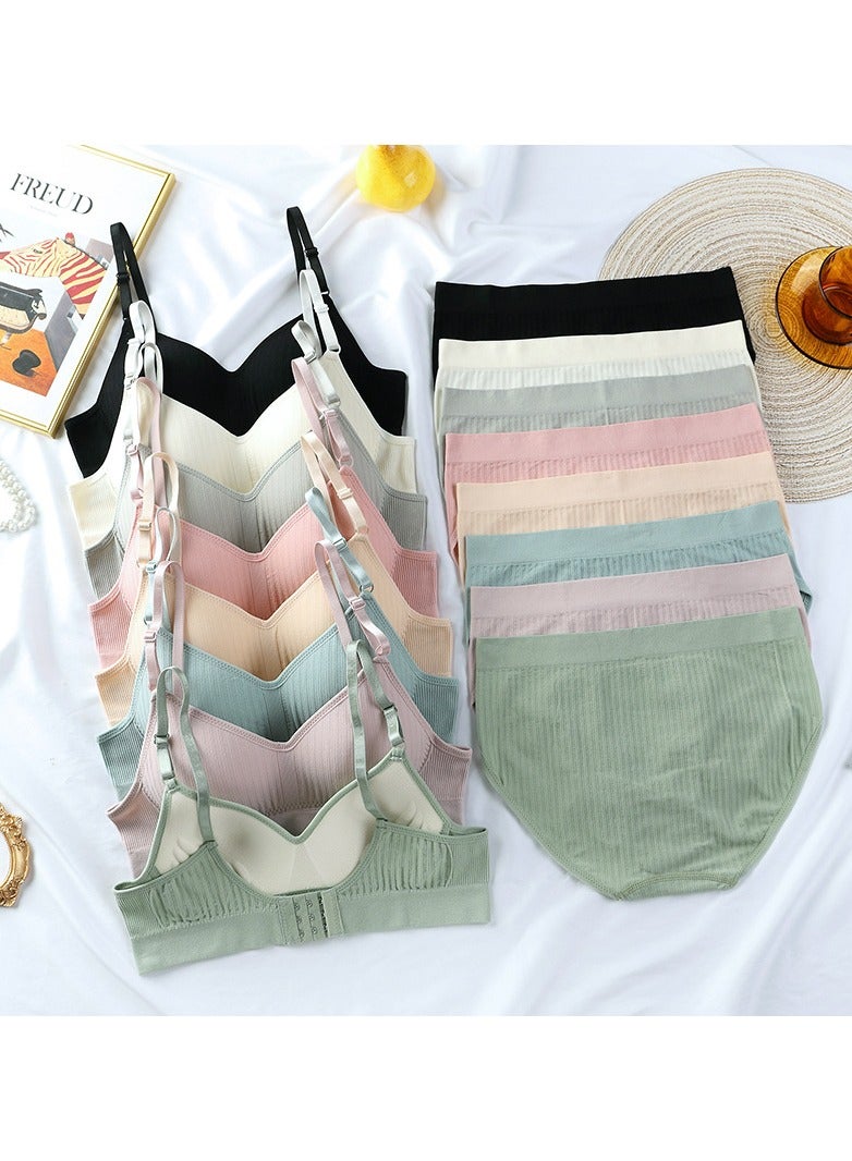 Seamless Padded Cotton Bra No Steel Ring Female Bra and Panty Set