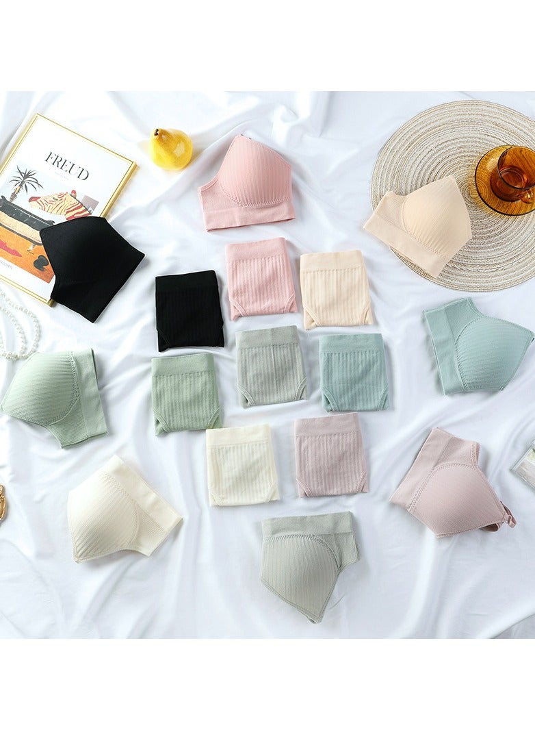 Seamless Padded Cotton Bra No Steel Ring Female Bra and Panty Set