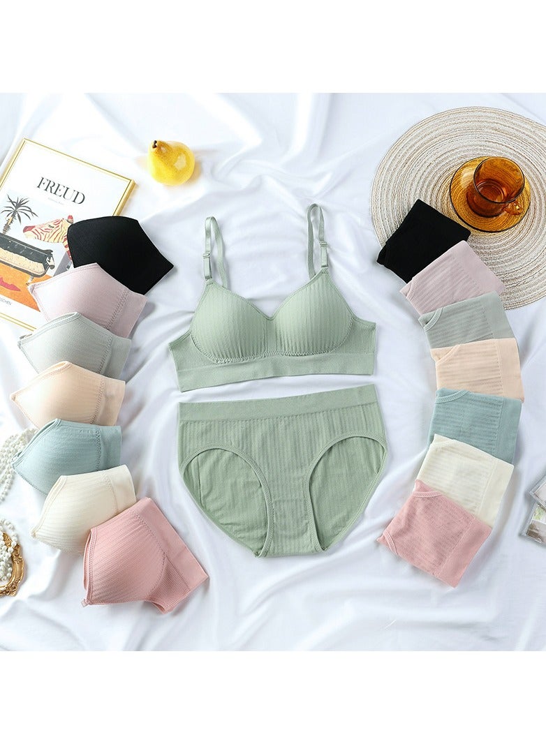 Seamless Padded Cotton Bra No Steel Ring Female Bra and Panty Set