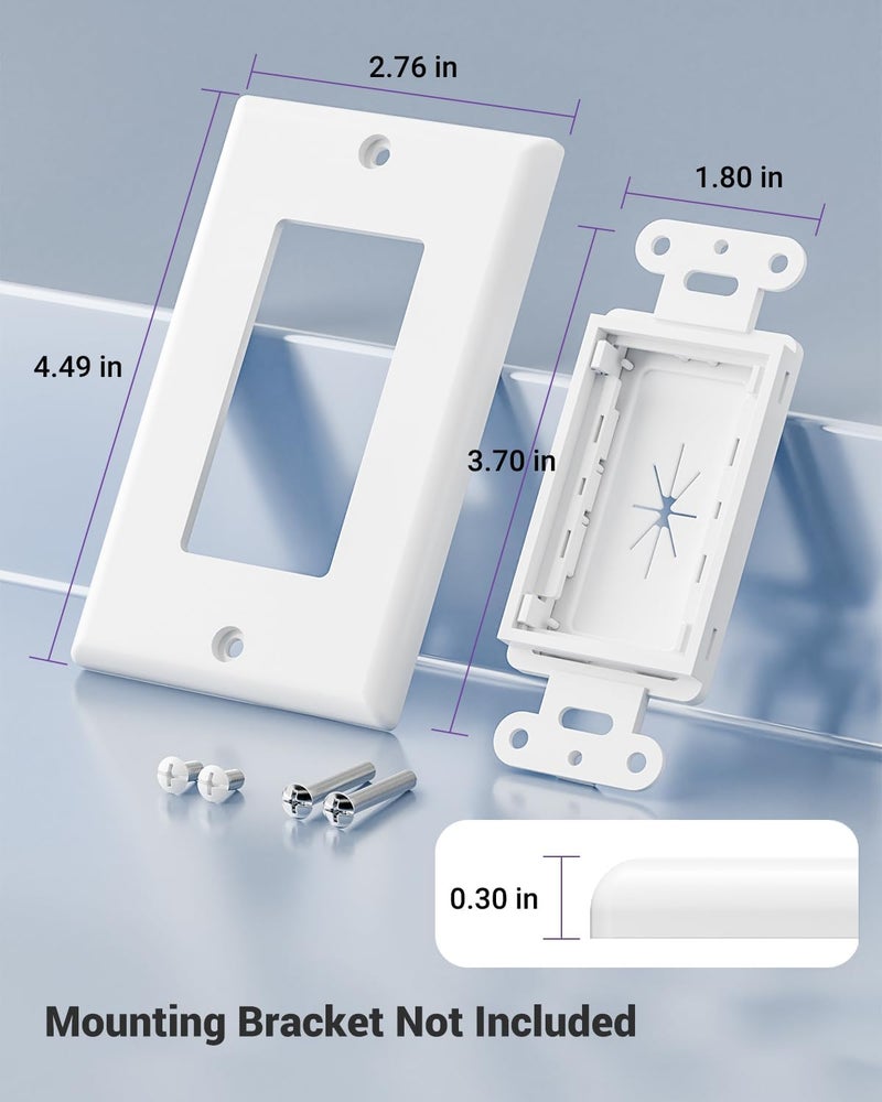 VCELINK Wall Plate Cable Pass Through, Single Gang Decorator Wall Plate Cover, Flexible Rubber Wall Grommets Insert for Low Voltage Cables, Wall Mount TV, Home Theater System, 2-Pack, White - Image 2