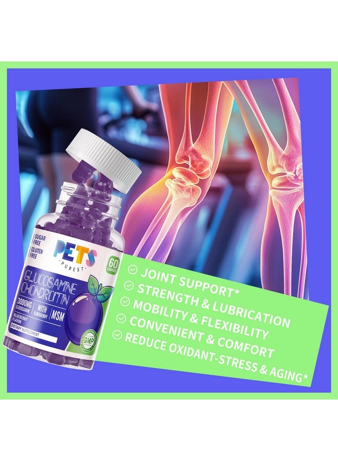 Pets Purest جلوكوزامين كوندروايتين جومي مع MSM و إلدربيري - دعم المفاصل، مكمل دعم المناعة المضاد للأكسدة للبالغين، الرجال والنساء. 60 جومي بالتوت الأزرق - Image 4