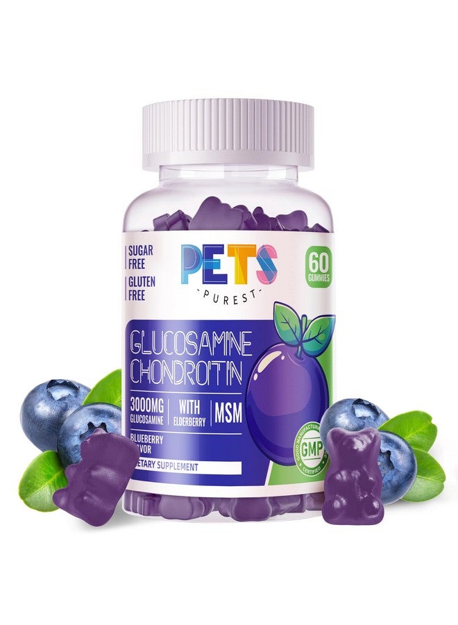 Pets Purest جلوكوزامين كوندروايتين جومي مع MSM و إلدربيري - دعم المفاصل، مكمل دعم المناعة المضاد للأكسدة للبالغين، الرجال والنساء. 60 جومي بالتوت الأزرق - Image 1